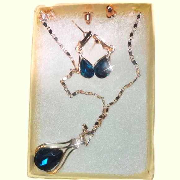 Necklace Set Cyan Blue Cubic Zirconia Rose Gold - Picture 15 of 15
